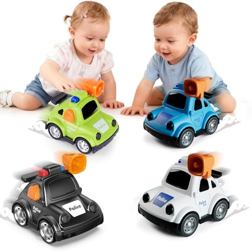 YEHOSHUN Cartoon Police Car Push and Go Inertia Toys for Toddlers 1-3, Friction Powered Race Vehicles for Toddlers 6-9-12-18 Month, 1st Birthday Easter Basket Stuffers Gift for 1-2 Year Old Boys Girls