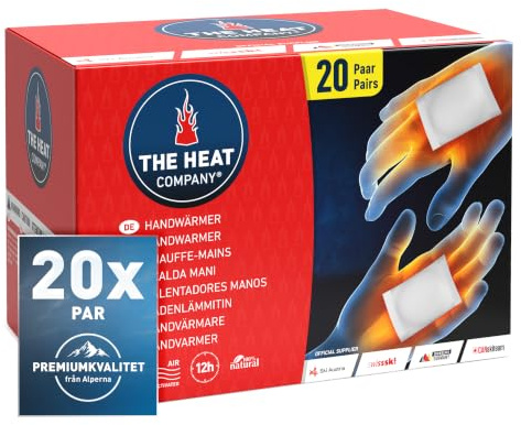 THE HEAT COMPANY - Calentadores de manos (20 pares) - EXTRA CÁLIDO - Almohadillas térmicas para manos - Manos cálidas durante 12 horas - Calor instantáneo - Activado por aire - Puramente natural