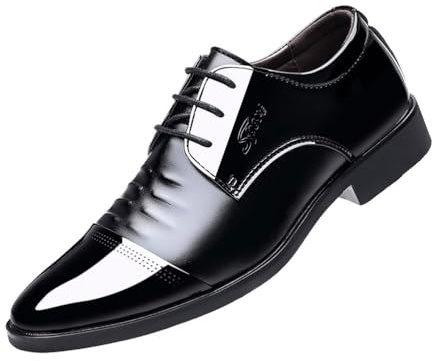 JHYUUKAU Chaussures Formels pour Hommes en Cuir Verni Classiques À Lacets Oxford De Mode De Mariage d'affaires,Noir,42 EU