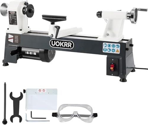 UOKRR 10 x 18 Wood Lathe Machine, 1/2 HP Benchtop Mini Wood Lathe for Woodworking, 5 Variable Speeds (500-3200 RPM) Heavy Duty Cast Iron Wood Lathe
