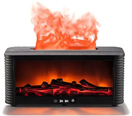 GOMETY Difusor de aroma de llama LED con chimenea LED, difusor de aceite aromático para aceites esenciales, humidificador con luz de 7 colores, mando a distancia, temporizador, apagado automático