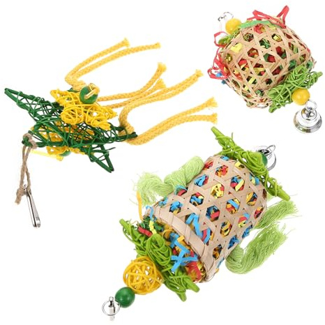 GLEAVI Giocattoli per Pappagalli da Masticare Set da 3 in Poliestere Resistenti per Uccelli e Parrocchetti Decorazione Casa Appesi Giochi per Pappagalli Grandi