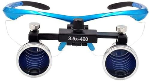 HUIBBGO Lupa, lupas dentales 3.5X, Gafas quirúrgicas para médico con luz LED, Gafas binoculares con Lupa para Dentista con práctico Estuche de Transporte, Color Azul.