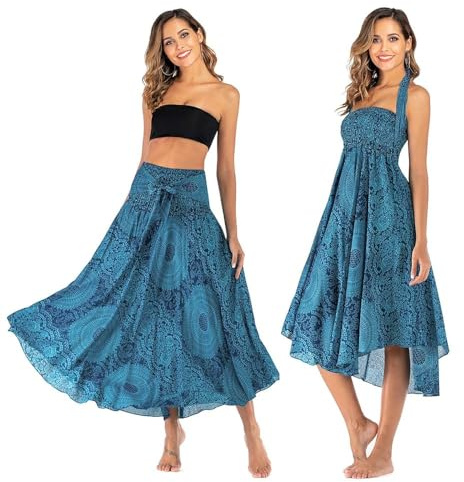 FEOYA Donna Gonna Lunga Elegante Abito a Vita Alta Estate Boemia Capestro Abito Spiaggia Festa Gonne da Mare - Colore 15