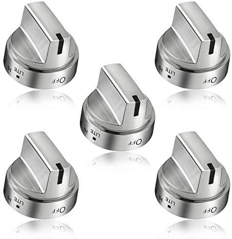 5 Pack Stainless Steel WB03x24818 Gas Stove Knob Replacement for ge,PS11729081 AP5989029 Stainless Steel Stove Replacement Knobs,Compatible with ge Stove Knob（Not Universal）