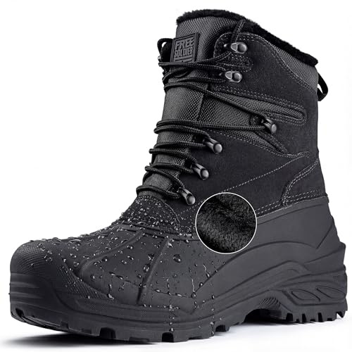 FREE SOLDIER Mens Snow Winter Boots for Men Warm Fleece Lining Winter Ski Shoes Waterproof Insulated Booties(Black,10)