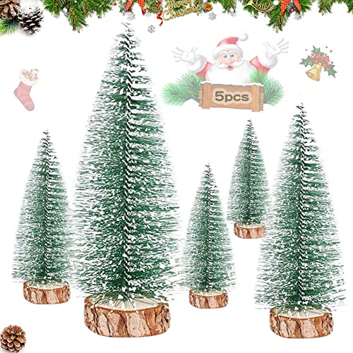 Mini Alberi di Natale, Albero di Natale Artificiale, Albero di Natale in Miniatura, Mini sisal Snow Frost Trees Best DIY Christmas Decorations, Sisal, Green, 5 pcs
