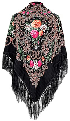 YEYKZART Ryska sjalar ukrainsk stil halsduk dam scarf wrap tofs fyrkantiga halsdukar (130 cm x 130 cm)