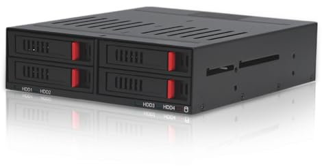 Yunseity 4 Bay 2.5in HDD SSD Mobile Rack Cage, 4 Bay Hard Drive Enclosure for External 5.25in Bay, Compatible with 9.5mm 12.5mm HDD SSD