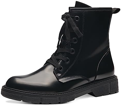 MARCO TOZZI Damen Stiefeletten zum Schnüren aus Kunstleder Flach, Schwarz (Black Brush), 38