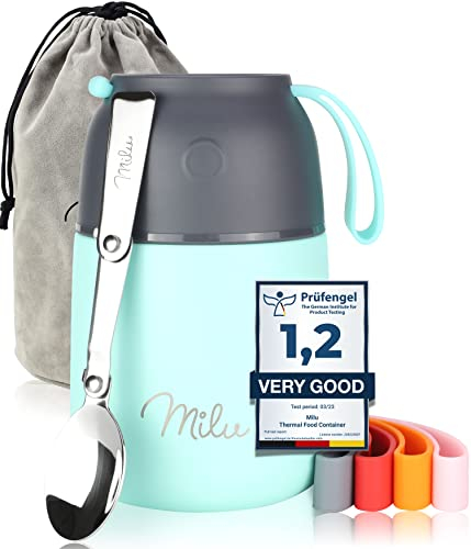 Milu Termo para Comida 300ml, 440ml, 450ml, 650ml, 800ml Taza Aislada, Botella de Acero Inoxidable Aislada para Alimentos, Beber y sopa de los niños de adultos A prueba de fugas Térmico (450ml/Menta)