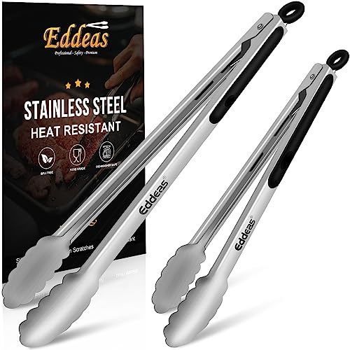 Eddeas Grillzange – extra lange Edelstahl-Küchenzange (30,5 cm und 43,2 cm), Metallverriegelung, hitzebeständig bis 200 °C, Kochen und Grillen, 2 Stück