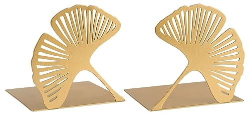 moses. libri_x Buchstütze Gingko 2er Set, Dekoratives Buchständer-Set aus Metall in Gold, Goldene Buchstützen mit Cut-Out Look