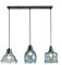 EKSED Verre bleu à motif d'eau à 3 lumières Lampe Suspension Plafonnier suspendu pour îlot de cuisine, lustre (Bande)