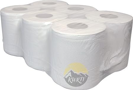 KURTT - 6 Handtuchrollen Papierhandtuchrollen Papierrollen MIDI Rollen 2-lagig Tissue Hochweiß 20cm breit 160m perforiert 450 Blatt á 20x36cm Innenabrollung