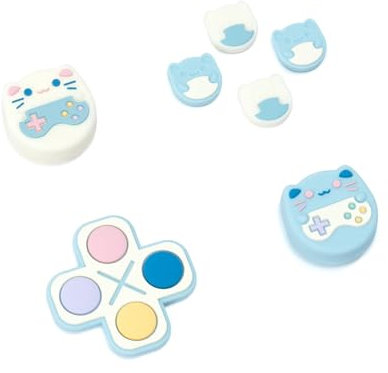 GeekShare Set di copripulsanti Cross D-Pad, impugnature per pollice, adesivi pulsanti in silicone ABXY compatibili con Switch/OLED, Game Cat