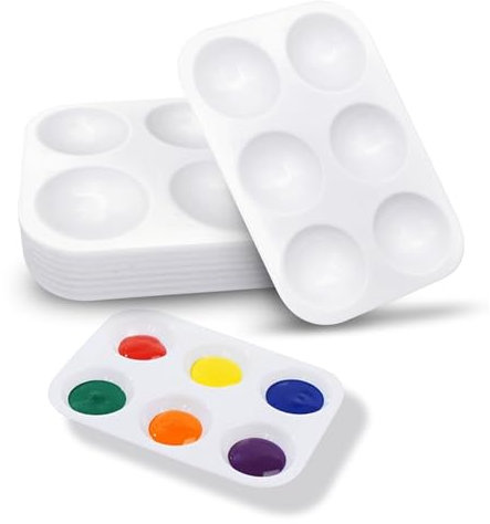8 Stück Mischpalette Kunststoff Palette, Rechteckige Weiß Farbtablett, 6 Wells Aquarellpalette Malpalette für Künstler Wasserfarben Öl Acryl Malerei | 8.6 x 12.8cm
