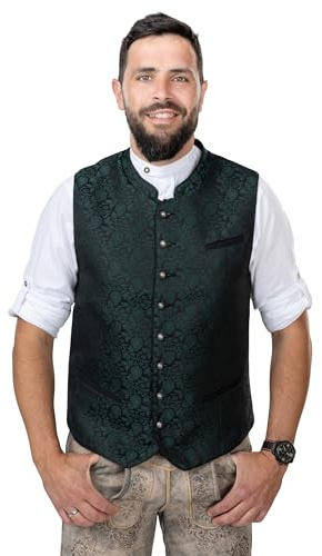 Schöneberger Trachten Couture Gilet traditionnel pour homme - Vert foncé - Pantalon en cuir - Gilet Loden pour la fête de la bière - Gilet jacquard Bastian, Vert foncé, 46