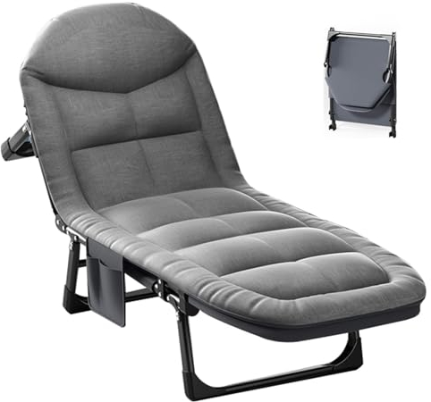 PJDDP Lit De Camping Pliant pour Adultes, Chaise Longue Réglable à 6 Positions pour Intérieur Et Extérieur, Lit De Couchage Robuste pour Tentes,Pêche,Pique-Nique,Voyage,Hôpital,Dark Grey