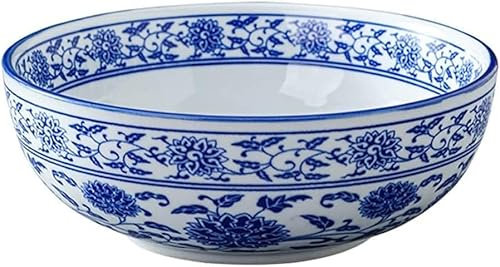 Grands bols chinois en porcelaine bleue et blanche pour céréales, salade, nouilles pour la maison et la cuisine (20 x 20 cm)