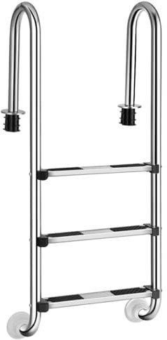 SOARS Escalera de piscina de acero inoxidable con 3 peldaños, antideslizante, soporta hasta 150 kg, color plateado, escalera de seguridad, 55 x 25 x 132,5 cm