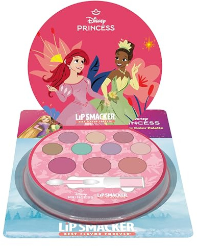 Lip Smacker Princess Shimmer Color Palette, 12-Delad Disney Prinsess Sminkset För Barn, Inkluderar Skimmer Krämer, Rouge och Sminkborstar, Barnsmink För Oändligt kul, Disney Prinsess Presenter