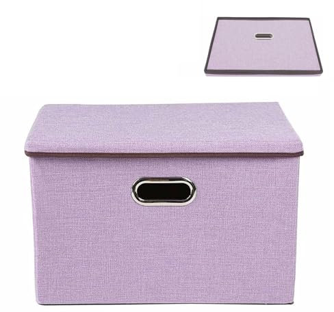 JF HOME BLISS Storage Boxes with Lids 45x30x30cm Foldable Fabic Box Multifunctional Toy Storage Box with Breathable Fabric and Handles Large Storage Baskets for Organizing Clothes Towels Book (Purple)
