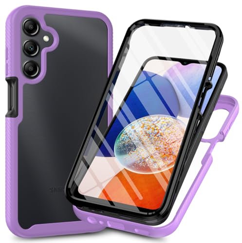 Sawiqpd for Samsung Galaxy A16 Case with Built-in Screen Protector, Full Protective Cover Heavy Duty Anti-Scratch Shockproof Silicone Bumper Clear Phone Case for Samsung A16 5G / A16 4G, Purple