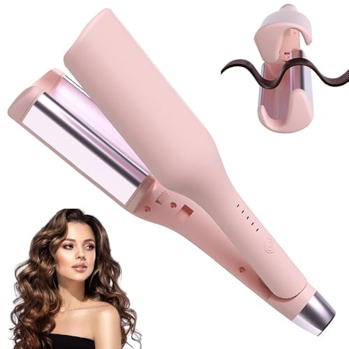 AVCXEC Fer à Onduler, 32mm Boucleur à Cheveux, Waver F-er à Onduler Wavy avec 5 Réglages de Température, Fer à Friser Français (Rose)