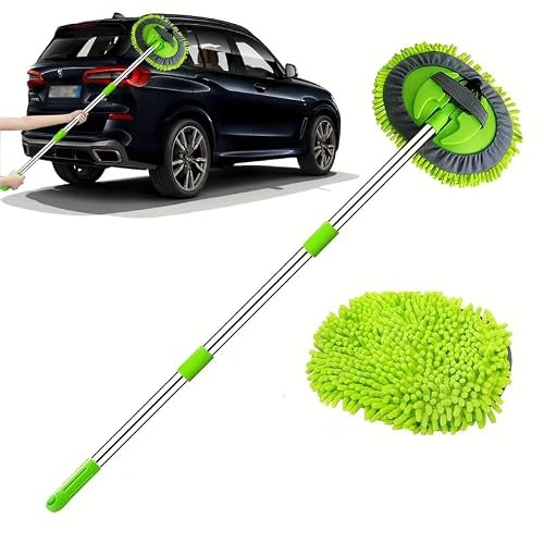 45 Car Wash Brush Kit With Super Long Handle, 2 in 1 Chenille Microfiber Car Wash Mop Cleaning Mitt Suitable for Washing Cars Truck SUV RV Caravans and Household, Scratch Free