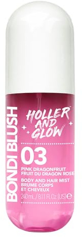 Holler And Glow Bondi Blush Pink Dragonfruit Body & Hair Mist, Body Spray For Women, Hair Perfume For Women, Jasmine, Amber Scented, Floral & Tropical Fragrance Notes, 8.11 Fl Oz