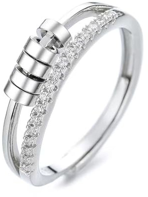 Auriselle Anelli per L'ansia per le Donne per lo Stress Regolabili Zirconium Setting Open Spinner Bead Rings con Doppio Strato D'argento Lucido Anelli Fidget Aperti per le Donne