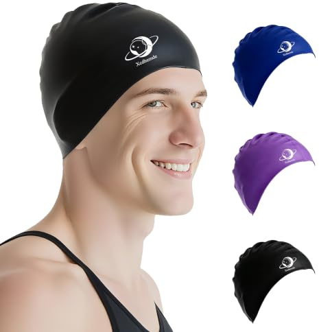 Xcdhemde Bonnet de Bain Mixte, Bonnet de Natation Silicone, Bonnet Piscine Souple Confortable, Résistant au Chlore, pour Femme Homme （Noir）