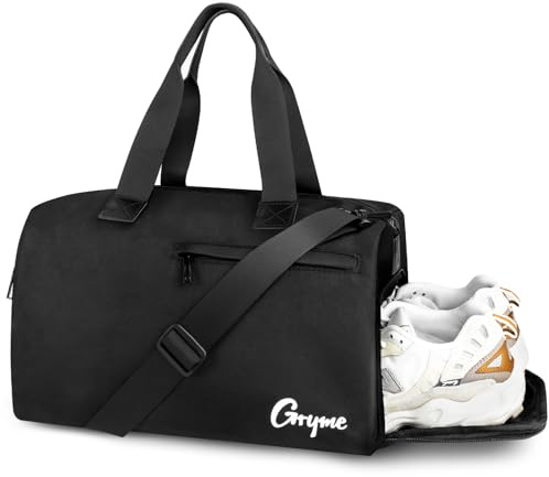 Gryme Small Gym Bag with Shoe Compartment and Wet Pocket, 38x23x22cm Sports Bag for Swim Yoga Workout, Water Resistant Carry On Bag for Travel Weekend Overnight Hospital