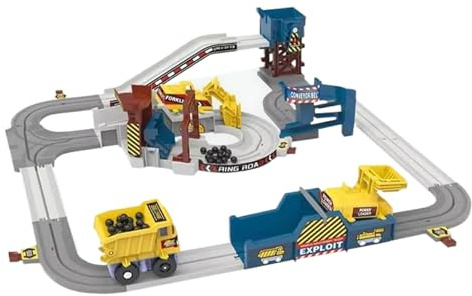 Pista de Carreras de construcción, 1 Juego, Pista para Autos eléctricos con camión, montacargas, tranvía y más, Juguetes de ingeniería Flexibles a batería para niños y niñas de 3 a 8 años.