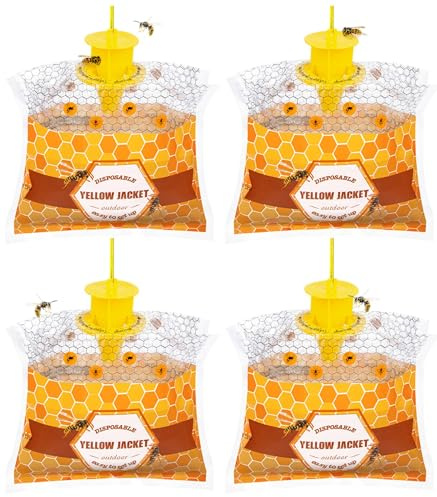 4 Pack Disposable Wasp Traps Outdoor Hanging Carpenter Bee Traps for Outside Yellow Jackets Trap Hornet Trap Wasp Catcher Bug Flies Garden