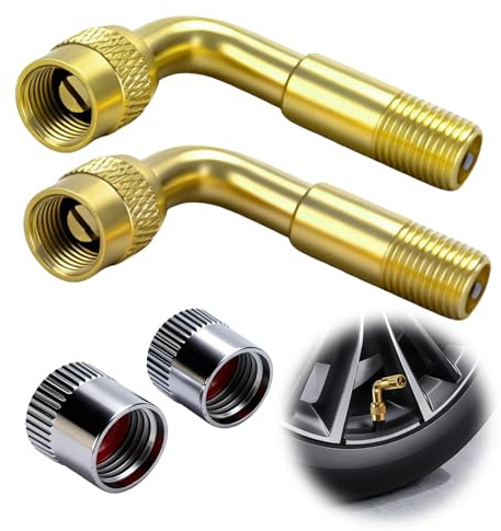 2 Piezas Prolongadores de Válvula de Latón a 90 Grados, Alargador Valvula Neumatico, Extensión de la Válvula, Válvulas Acodadas para Coche, Camión, Motos y Scooter Adaptador Acodado para Inflar Ruedas