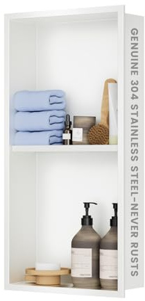 Vlaeng 304 Stainless Steel Shower Niche Insert-Glossy White 24 x 12 No Tile Needed Bathroom Niche for Shower Wall-Double Shelves Built in Shower Shelf-Waterproof Recessed Cabinet for Bathroom