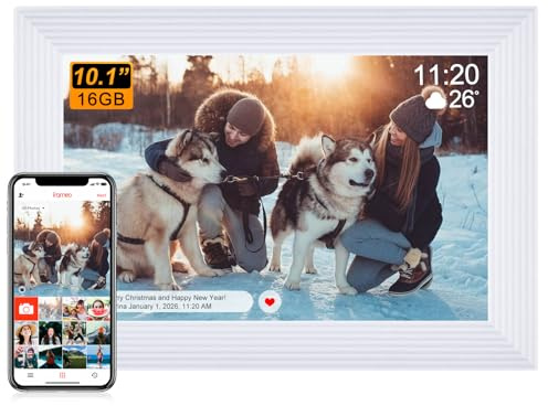 Frameo - Cornice fotografica digitale WiFi 10.1 - 1280x800 HD IPS Touchscreen Digital Picture Frame 16GB Memory, rotazione automatica, montaggio a parete, cornice elettronica intelligente per