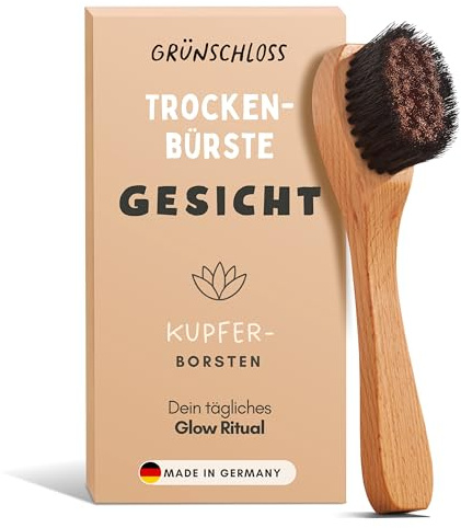 Grünschloss Spazzola a secco per viso – Spazzola linfatica per drenaggio linfatico, scrub viso, pelle sana & Glow (ionico-facciale) Lymph Spazzola Made in Germany – Spazzola monastica con rame