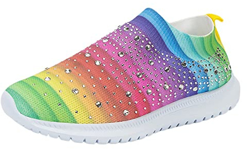 Générique Chaussures de Running Femme Orthopédiques Sneaker pour Femmes Chaussures de Sport Décontractées Course en Strass Décor sans Lacet Chaussure Confortable Travail Nouveauté (Purple,41)