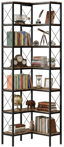 HOMCOM Bibliothèque d'angle à 6 Niveaux 60 x 60 x 200 cm Brun Rustique