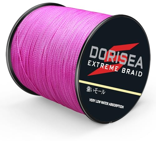 Dorisea Extreme Braid Fil de pêche tressé 100 % polyéthylène 300 m Test 2,7 à 136 kg Rose 9 kg/0,20 mm