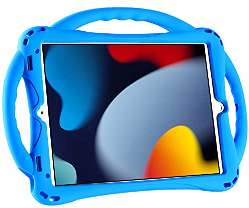 TOPESCT Funda para iPad 10.2, iPad de 9ª/8ª/7ª generación para niños, Soporte de asa Integrado, Viene con una Correa, Funda de Silicona a Prueba de Golpes para iPad de 10.2 Pulgadas 2021 (Azul)