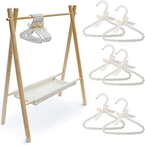 Aleawol Appendiabiti per Cani Con 6 Ganci Con Perle, in Legno, per Vestiti di Animali Domestici, Bambini e Bambole (Colore Crema)