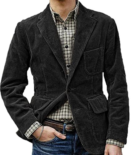 VIVICOLOR Giacca da Uomo in Morbido Velluto a Coste Giacca da Uomo Giacca da Uomo Vintage Classica vestibilità Classica con Due Bottoni (Colore: Nero/Marrone)