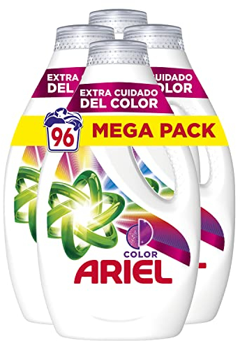 Ariel Detergente Lavadora Liquido 96 Lavados (4x24), Color, Jabon Cuidado Extra del Color, Limpieza Mejorada con la Tecnologia de limpieza en Ciclos Frios