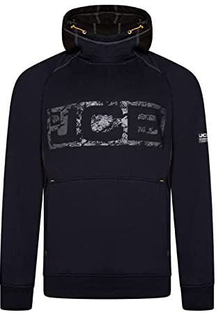 JCB - Horton Hoodie, XXX-large - Made with 80% Cotton & 20% Polyester - Hoodies for Men Branding Details - Mens Clothes - Cordura Fabric Elbow Patches - 320gsm - Navy/Black