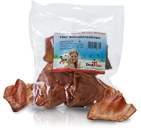 Dog Time Tiernahrung Schweineohren 10er getrocknet I Gesunder Kausnack I 100% Schwein für Hunde I Hundeleckerli ohne Zucker & Zusatzstoffe