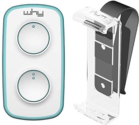 WHY EVO MINI Telecomando rolling code multifrequenza da 280 a 868 mhz con Visor Clip, apricancello autoapprendente programmabile, radiocomando ad ampio raggio con 4 pulsanti, azzurro pure emerald